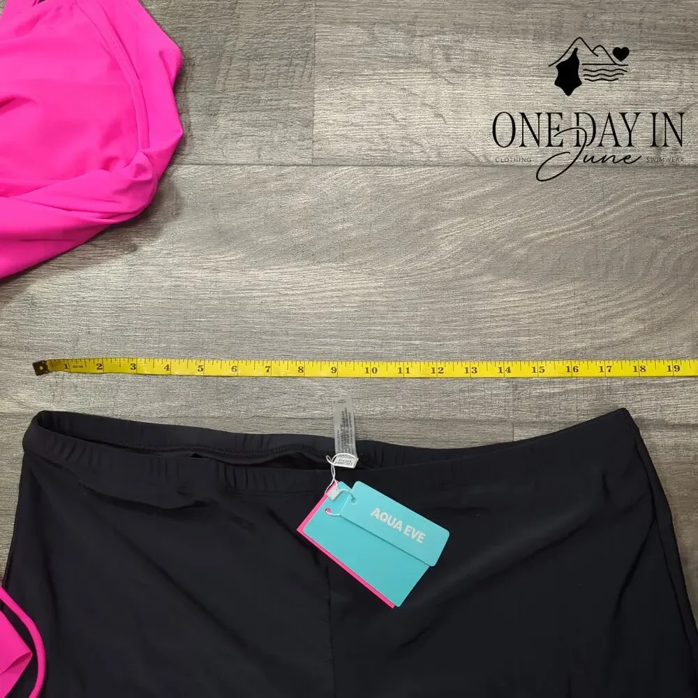 Aqua Eve Plus Size Cross Front Boyshort Tankini Swimsuit Hot Pink NWT Size 20W